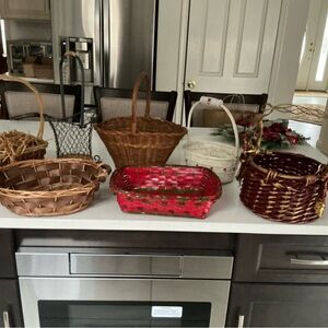 Rustic Woven Basket Collection - Brown, Red, White